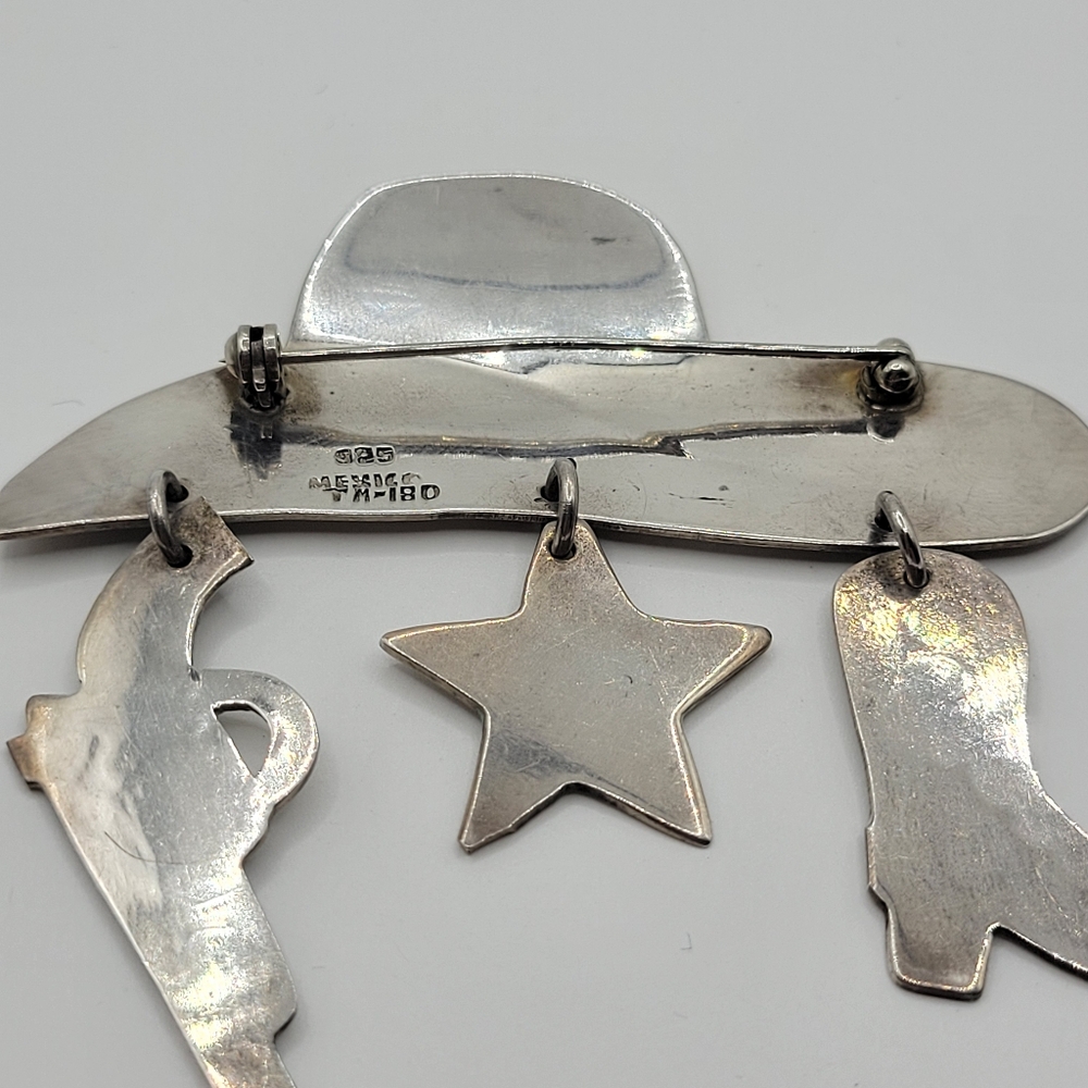 Vintage 925 Sterling Silver Taxco Mexico Large Western Cowboy Hat Pin Brooch - Picture 10 of 12